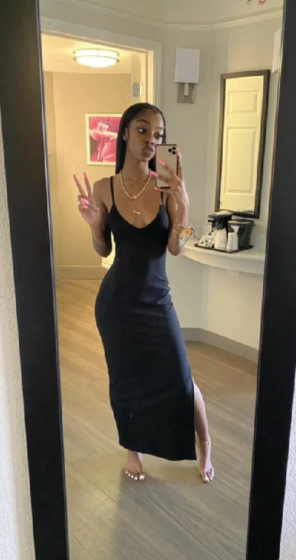 Inventory Reduction flowy dressSimple Black Long Prom Dress,Black Party Dress Y4090