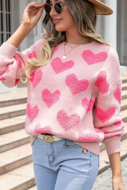 Price Buster fashionable hoodieoversized sports sweatshirtValentine's Day Heart Jacquard Round Neck Sweater