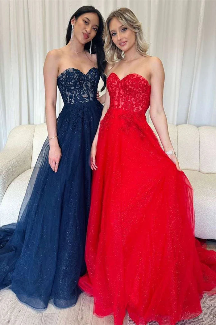 Value Deals trendy bodycon dressSweetheart Strapless Empire Lace Appliques Tulle A-Line Prom Dress