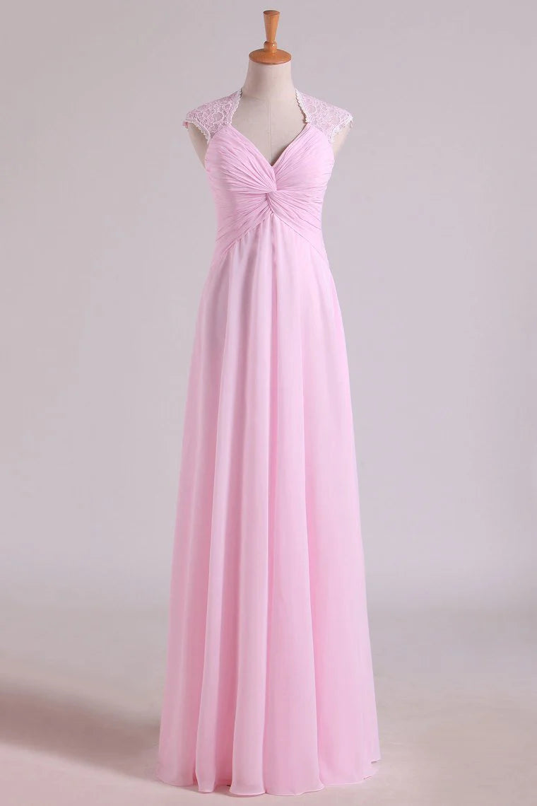 Discount Deals floral midi dressCute Chiffon A-Line V-Neck Sleeves Lace Appliques Bridesmaid Dress