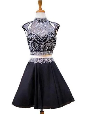 Exclusive Online Offer Two Piece Homecoming Dresses Little Black Dress Sparkly Short Prom Dress Party Dress JK792