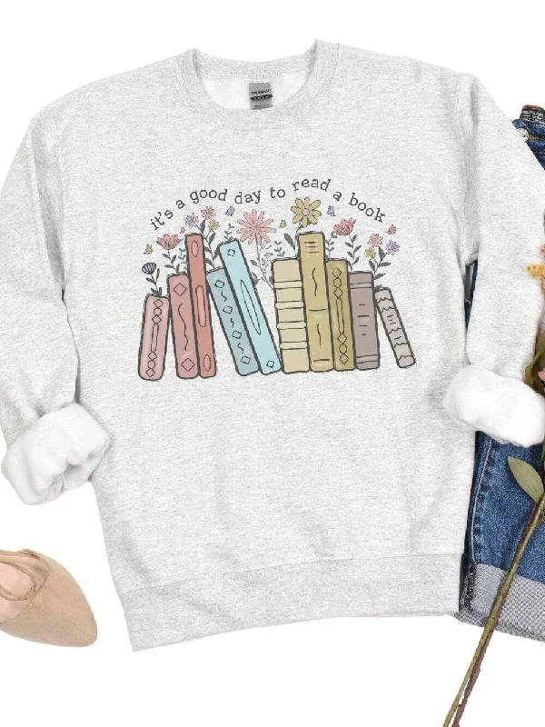 Great Bargains warm hooded sweatshirtcozy workout hoodieIt's a Good Day to Read a Book Women's Long Sleeve Graphic Sweatshirt