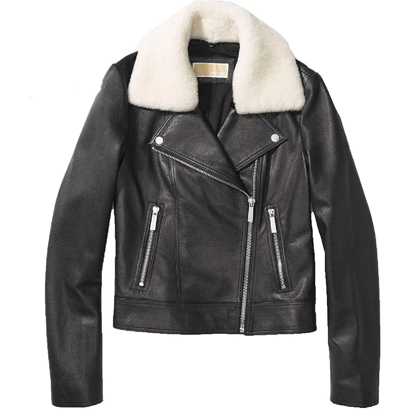Reduced Prices faux fur coatMichael Michael Kors Black Leather Jacket with Shearling Collar
