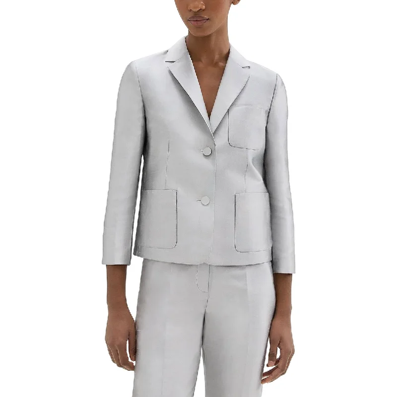 YEAR-End Sale sporty outerwearWomens Metallic Pocketed Two-Button Blazer