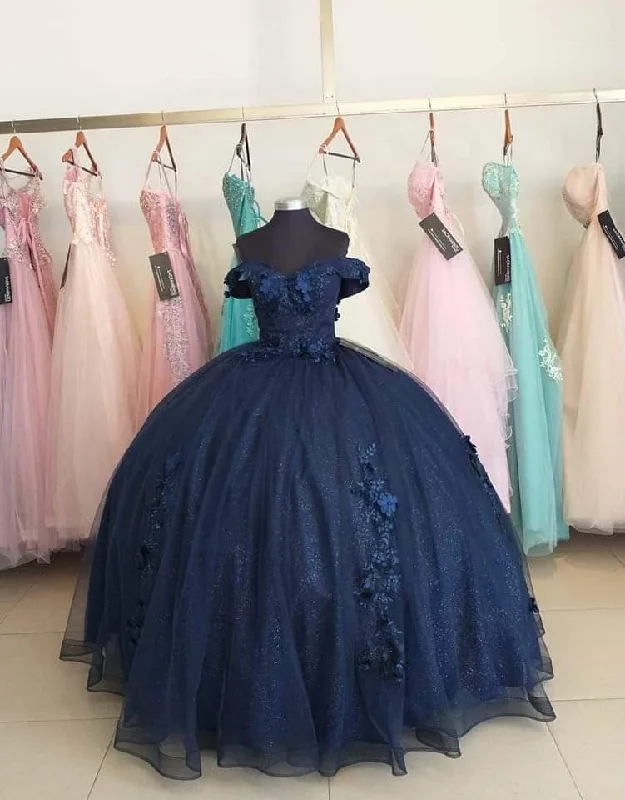 Major Savings midi dressNavy Blue Off The Shoulder Sparkly Ball Gown,Princess Dress Y4426
