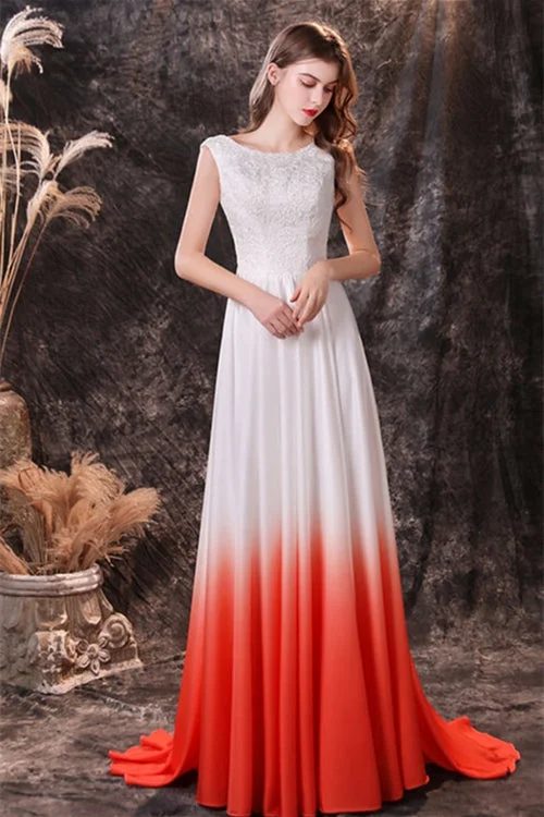 Deal Alert chic shift dressSleeveless Orange Ombre Chiffon Long Bridesmaid Dress