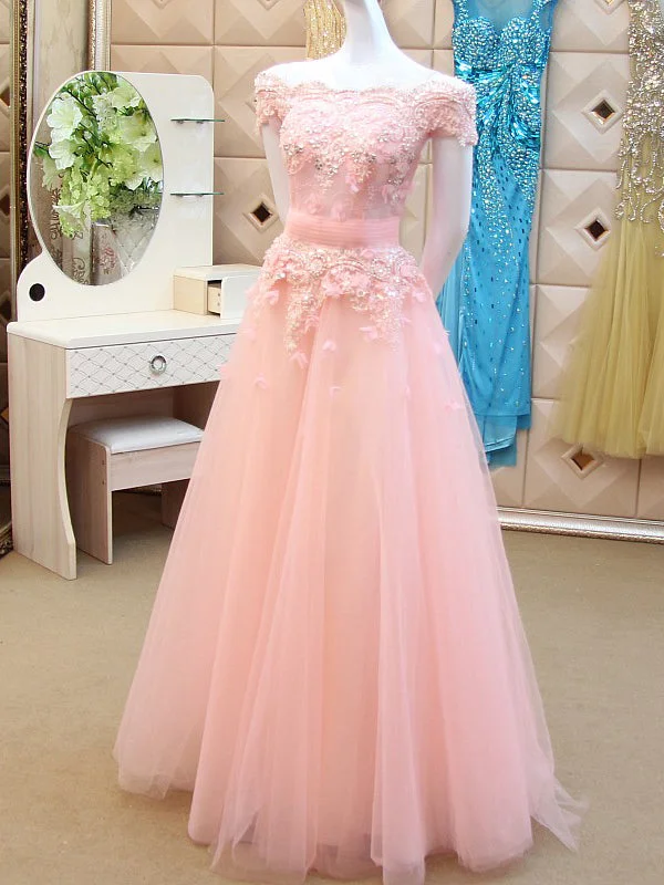 The Best Prices Long Prom Dresses A-line Off-the-shoulder Floor-length Prom Dress Sexy Evening Dress JKL493