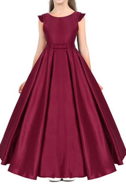 Deal Zone casual day dressElegant Satin A-Line Round Bow Empire Flower Girl Dress