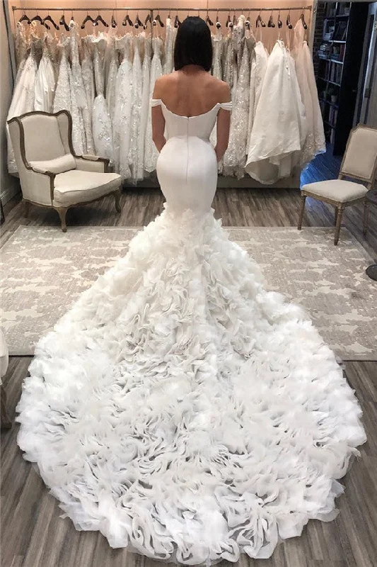 Buy More, Save More Ruffless Mermaid Wedding Gowns Off the shoulder Party Dresses