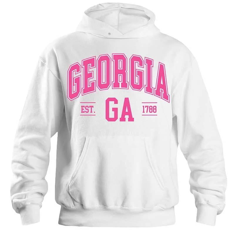 Huge Discounts activewear hoodieretro sports hoodieGeorgia Established Hoodie in White & Pink