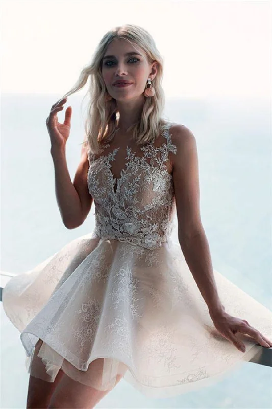 New Deals Ivory Sleeveless Lace Puffy Flowers Homecoming Dress