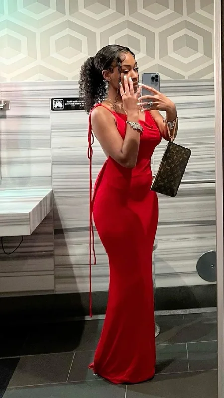 Crazy Savings chic slip dressSexy Red Sheath/Column Prom Dress,Backless Prom Gown Y4525