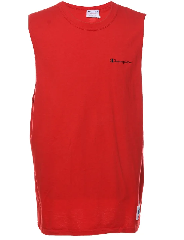 Final Clearance chic outerwearChampion Red Embroidered Vest - XL