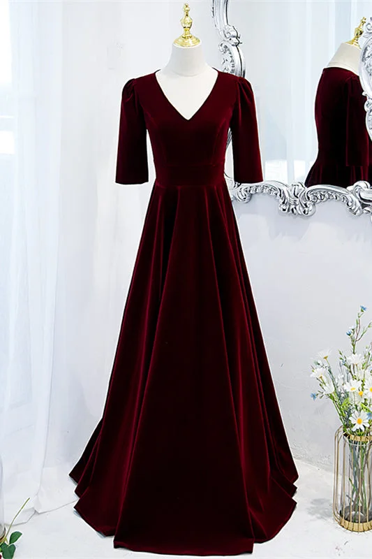 Huge Discounts trendy bodycon dressBurgundy V Neck Half Sleeves Velvet Maxi Formal Dress Huge Discounts trendy bodycon dressBurgundy V Neck Half Sleeves Velvet Maxi Formal Dress