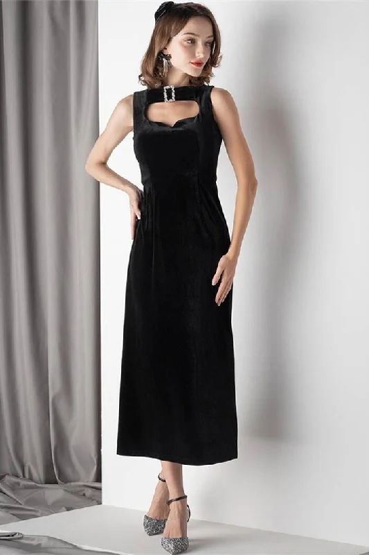Super Deal cocktail party dressBlack Velvet Midi Dress