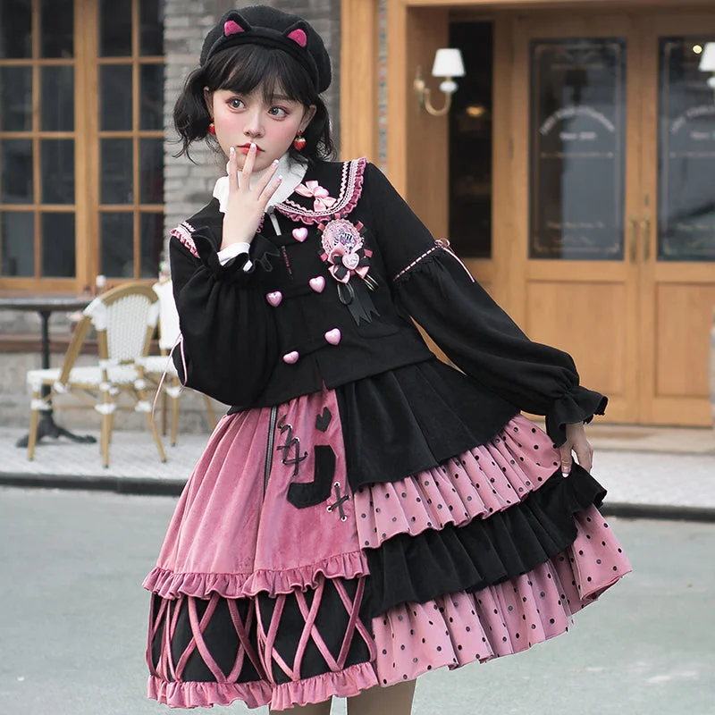 Instant Savings v-neck dressChunLv Lolita~Exploding Raspberry~Vintage Lolita Winter Suit