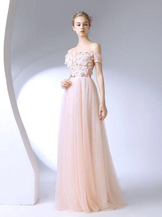 Final Markdown Beautiful Prom Dresses Off-the-shoulder A-line Floor-length Long Simple Prom Dress JKL646