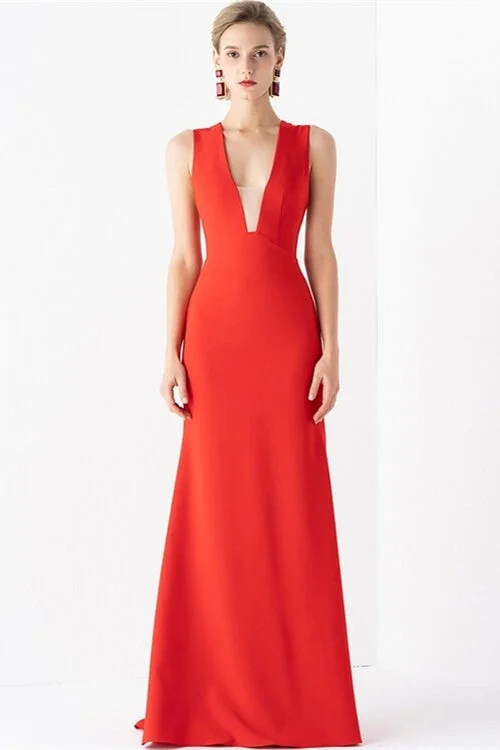 New Arrival party-ready dressPlunge Red Long Evening Dress