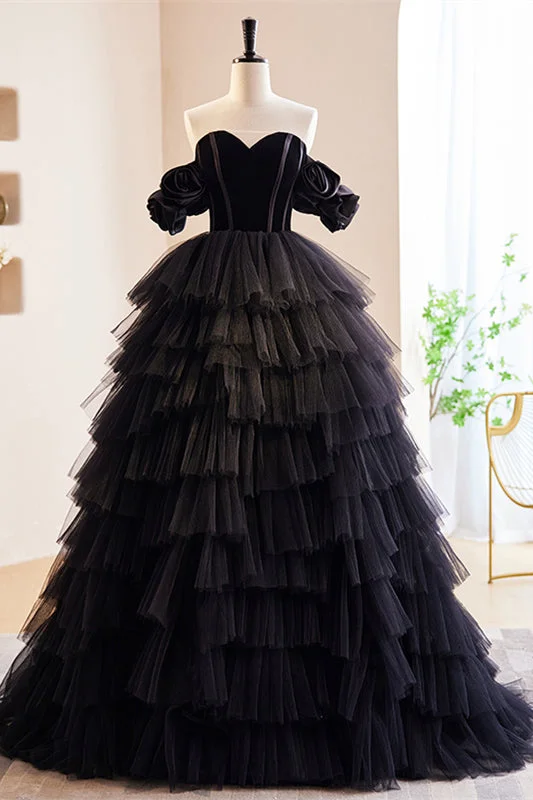 Big Discounts statement dressBlack Flower Off-the-Shoulder Sweetheart Multi-Layers Maxi Formal Dress Big Discounts statement dressBlack Flower Off-the-Shoulder Sweetheart Multi-Layers Maxi Formal Dress