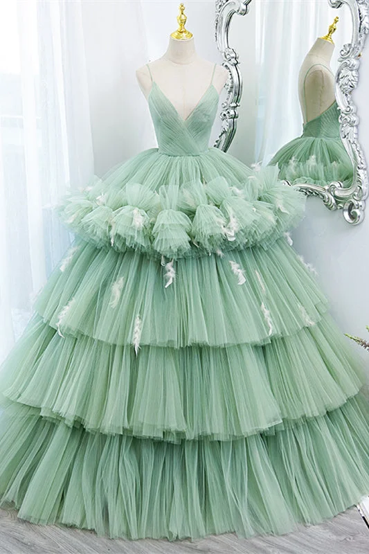 Weekend Flash Sale ruffle dressMint Green Deep V Neck Pleated Straps Ruffle-Layers Maxi Formal Dress Weekend Flash Sale ruffle dressMint Green Deep V Neck Pleated Straps Ruffle-Layers Maxi Formal Dress