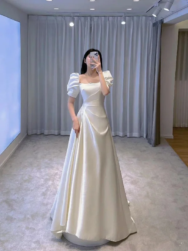 Big Savings long sleeve dressVintage White A-line Wedding Dress,White Bridal Dress Y4417