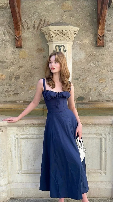 Great Bargains satin midi dressA Line Straps Midi Length Prom Dress,Casual Dress Y4582