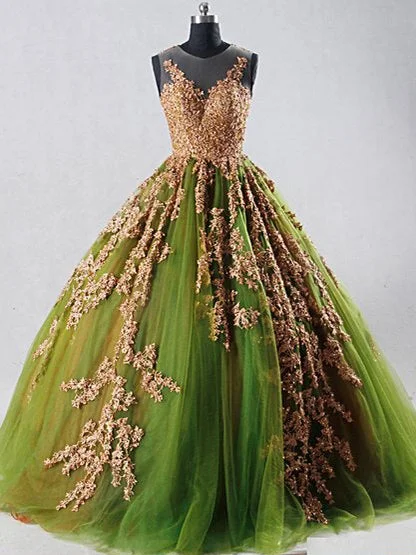 Flash Sale Ball Gown Prom Dresses Scoop Floor-length Appliques Beautiful Prom Dress JKL1496