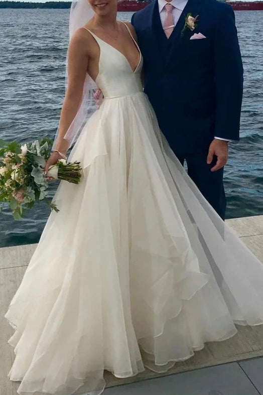 Major Savings midi dressTulle A-Line Low V-Neck Open Back Wedding Dress