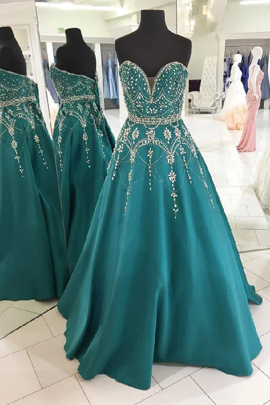 Unmissable Offer Green A Line Floor Length Sweetheart Sleeveless Beading Prom Dresses