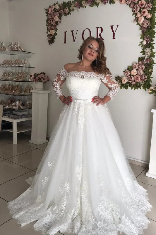 Sale Event AmazingOff the shoulder Long Sleevess Lace Princess Plus size wedding dress