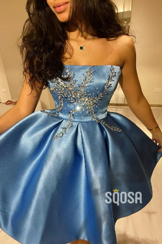 Best Deals form-fitting dressA-line Strapless Beads Vintage Homecoming Dress Short Prom Gown QH0837