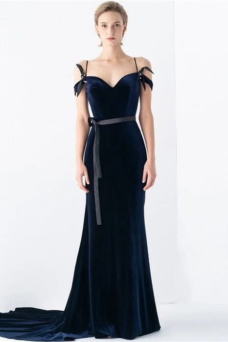 Final Clearance oversized dressNavy Blue Mermaid Velvet Dress