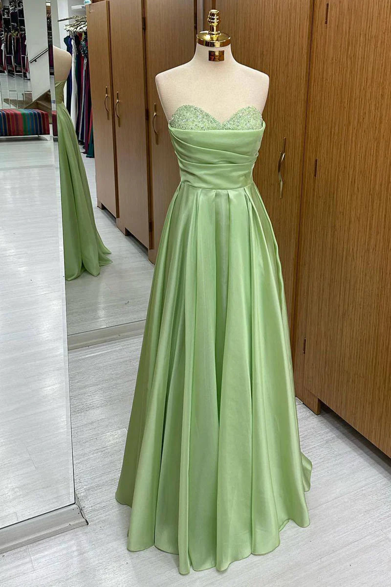 Inventory Reduction minimalistic dressSweetheart Strapless Empire Beaded Satin A-Line Prom Dress