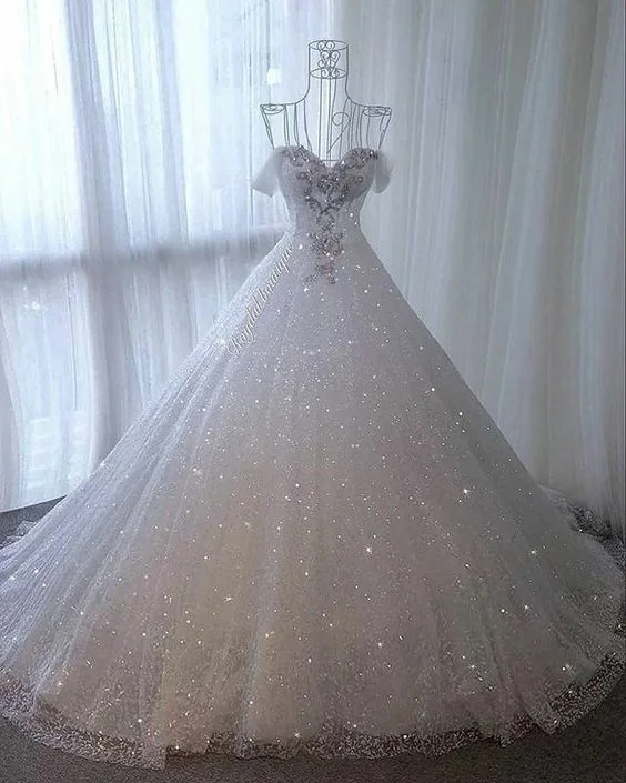 Limited Edition casual evening dressOff The Shoulder White Wedding Dress Shiny Evening Dress Y48