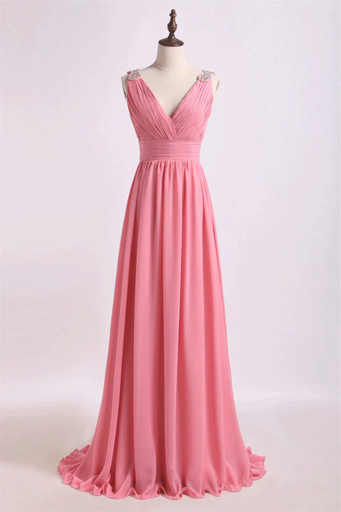 Big Discounts trendy mini dressPink Chiffon A-Line V-Neck Sleeves Empire Bridesmaid Dress