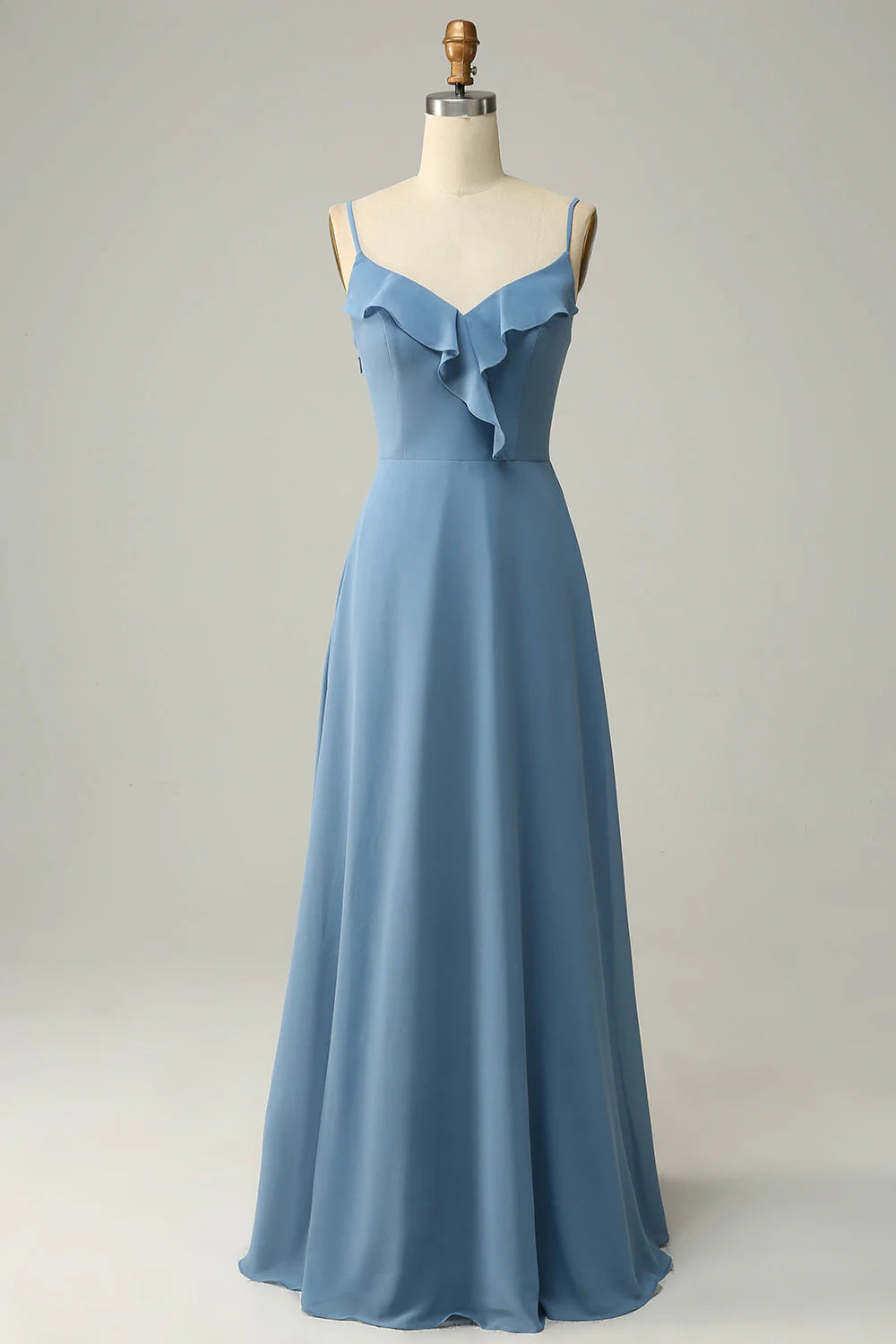 Final Clearance comfy dressV-Neck Spaghetti Straps Satin A-Line Ruffled Bridesmaid Dress