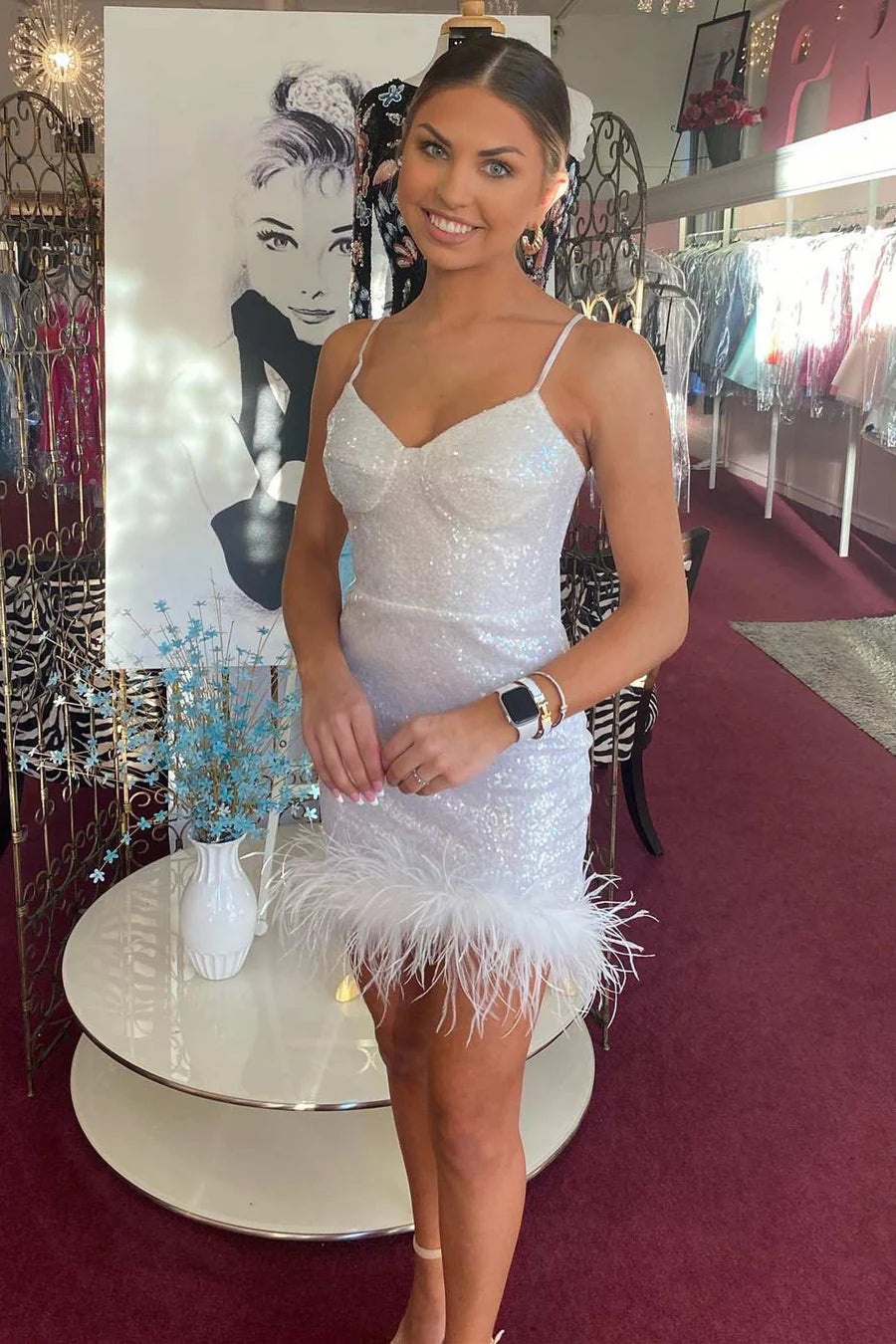 Price Drop Alert textured dressV-Neck Spaghetti Straps Fully Sequins Glitter Homecoming Dress
