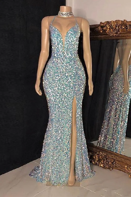 Price Smash fitted bodycon dressGlitter Trumpet Long Prom Dress With V-Neck Sleeveless And Slit
