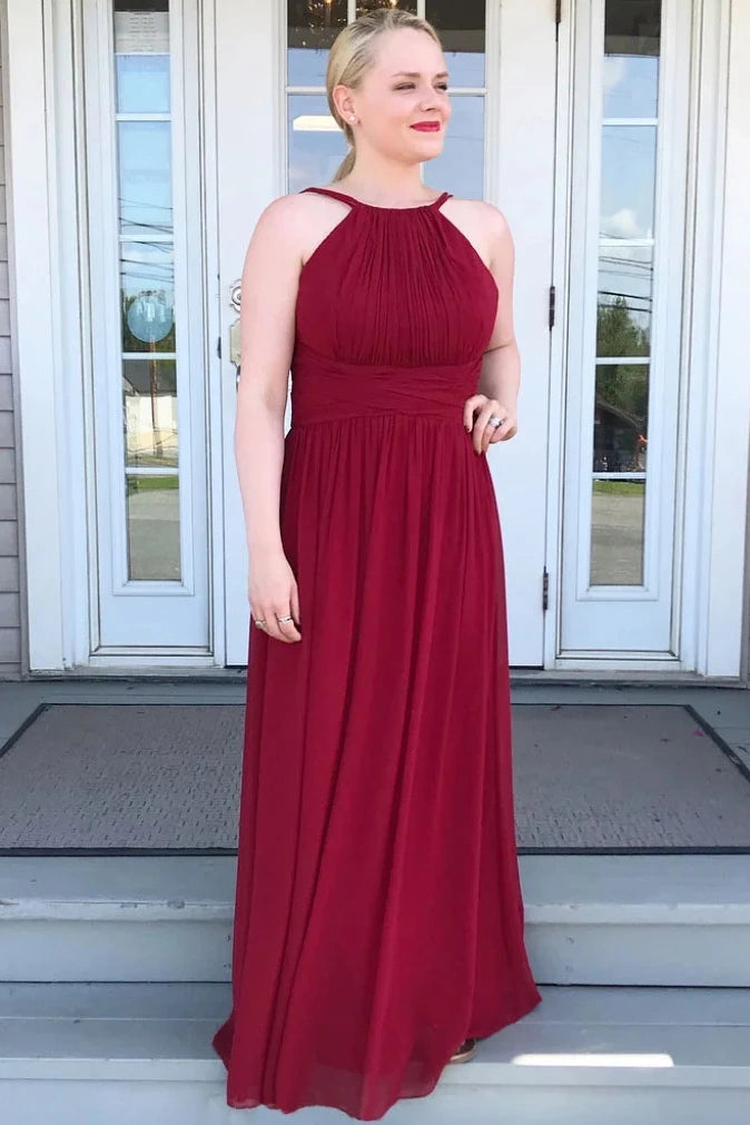 Daily Deals backless dressBurgundy Sleeveless A-Line Chiffon Brudesmaid Dress