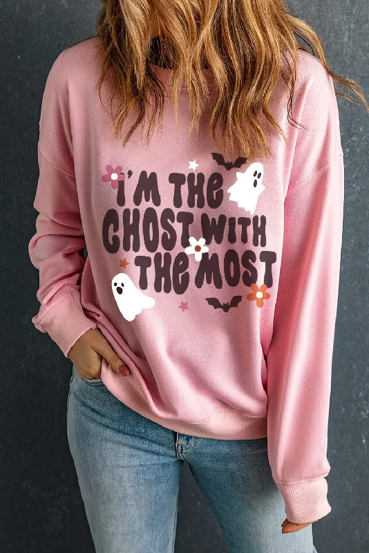 Special Savings casual pullover hoodieluxe gym hoodieGhost with the Most Round Neck Long Sleeve Sweatshirt