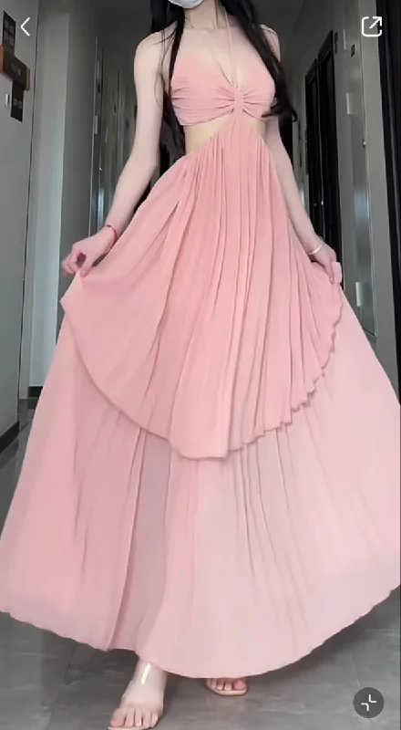 Special Savings relaxed fit dressA-line V-neck Cut-out Waist Prom Dress,Summer Beach Dress Y4501