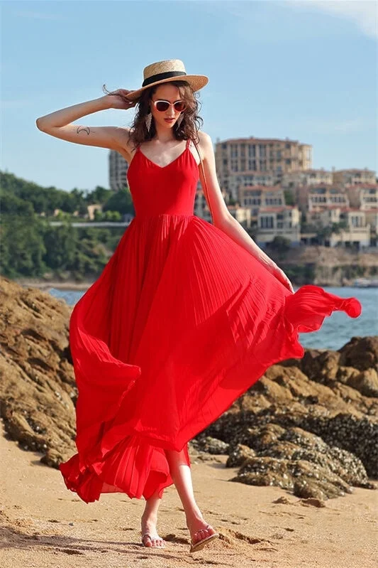 Super Sale relaxed fit dressRed Chiffon Summer Long Dress
