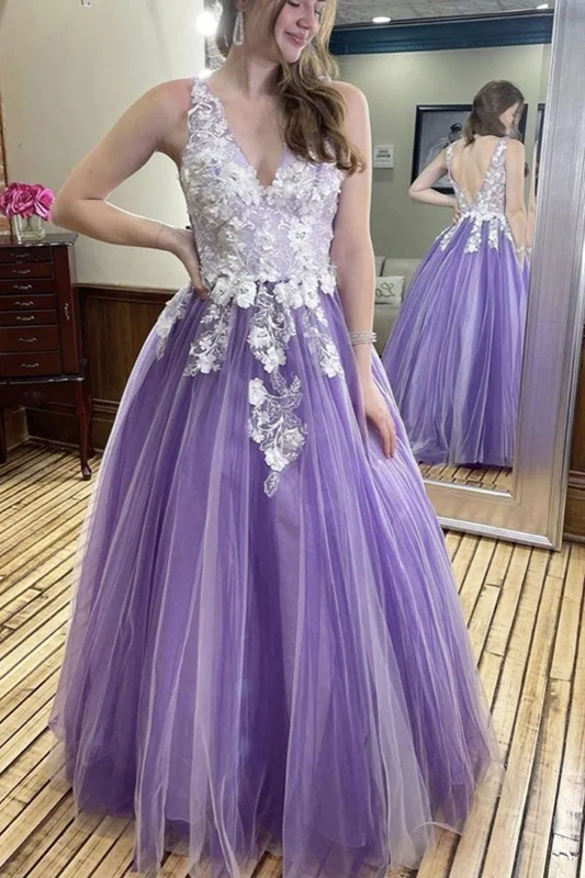 Great Deals A-line Purple Prom Dresses Handmake Flowers Formal Evening Dresses ZXS268