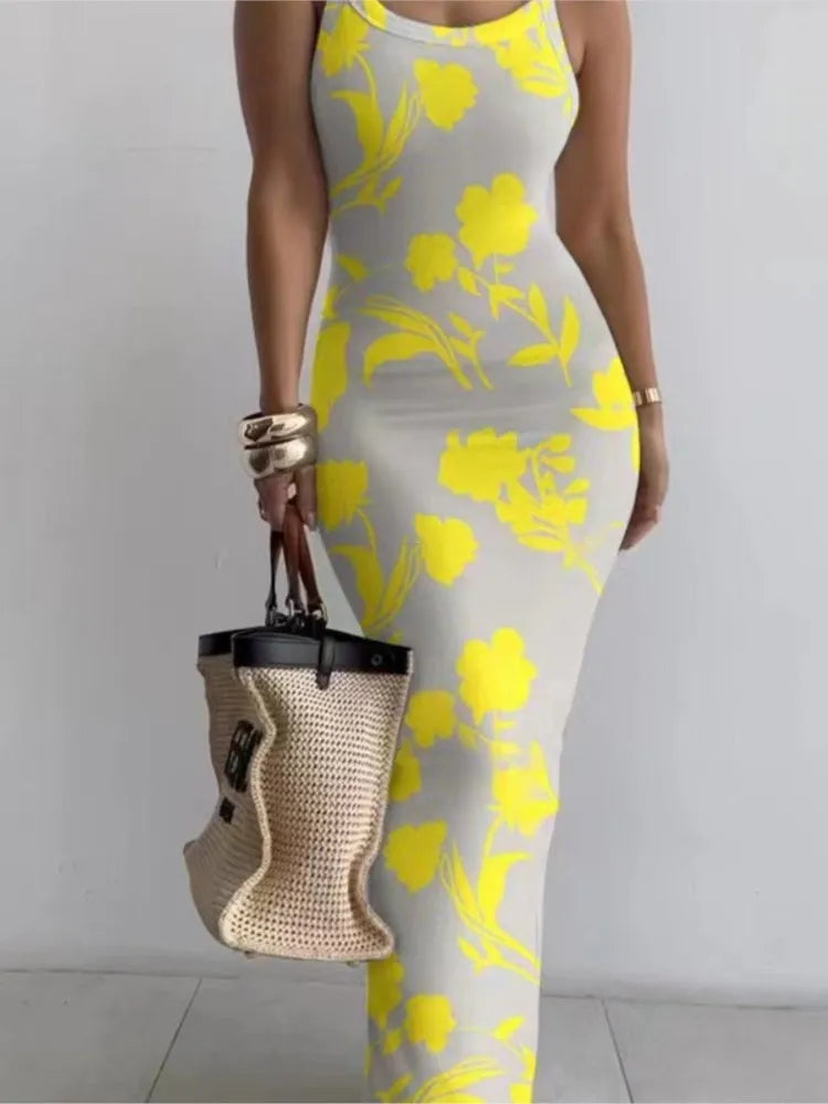 Savings Spectacular retro coatDresses For Women 2024 Sexy Spaghetti Strap Color Printed Long Dress Evening Y2k Sleeveless Solid Skinny Bodycon Maxi Vestidos