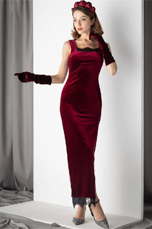Reduced Prices wrap dressBurgundy Velvet Dress with Slit