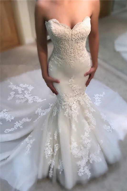 Exclusive Access Sweetheart Mermaid Wedding Dress Online Modern Strapless Lace Bridal Gowns
