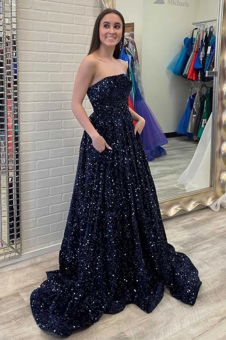 Huge Savings wrap-around dressSparkly A-Line Strapless Empire Sequins Party Prom Dress