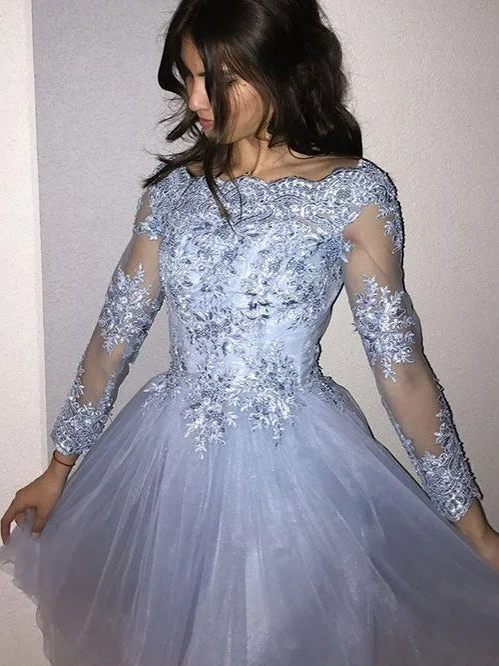 Closeout Long Sleeve Homecoming Dress Bateau A-line Short Prom Dress Party Dress JK566