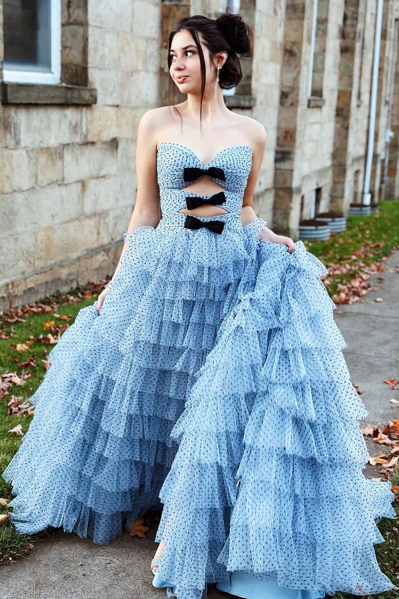 Final Sale floral wrap dressTulle A-Line Sweetheart Strapless Empire Tiered Prom Dress