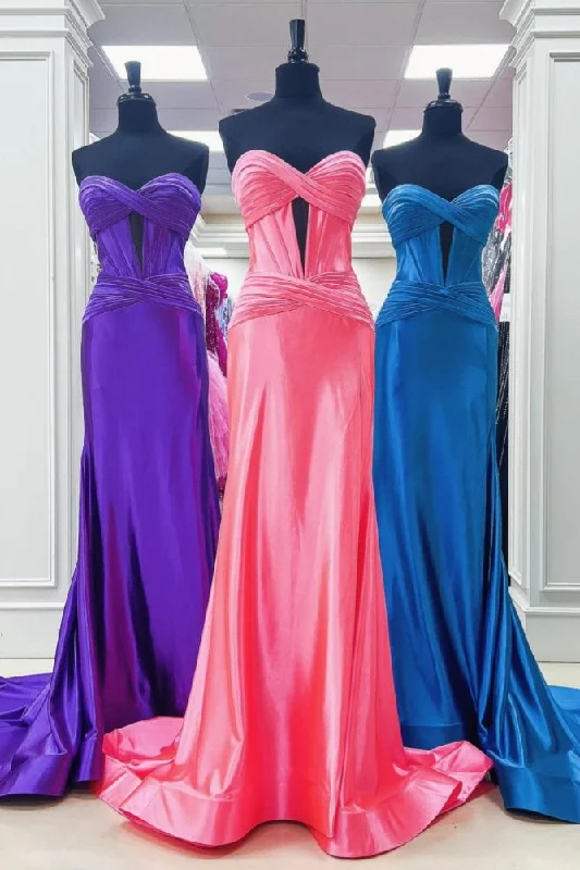 Super Sale sleeveless dressStrapless Twisted Knot Satin Mermaid Prom Dress with Slit